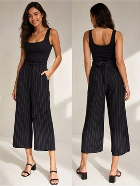 Wilfred Aritzia Cropped Wide Leg Culotte Pants M Black Pinstripe